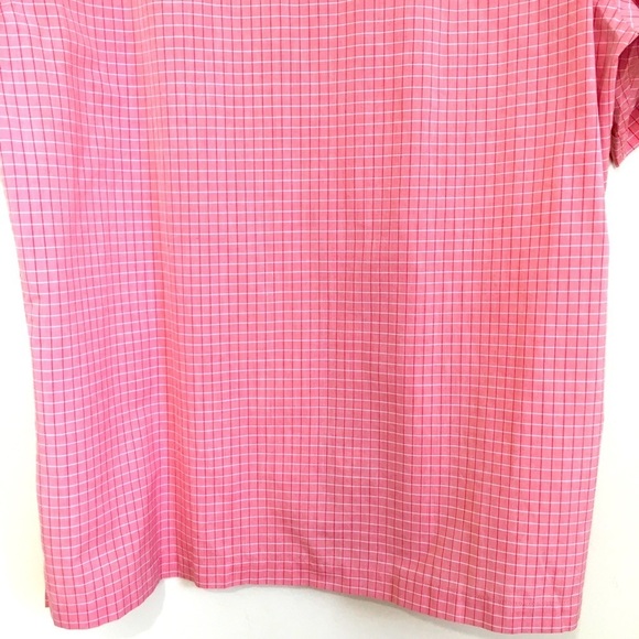 Men's Pink Red plaid button up short sleeve causal shirt - Picture 6 of 10